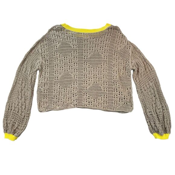 Free People Home Run Crop Knit Sweater Women’s Sz S Crochet Boho Cottagecore - Picture 5 of 11